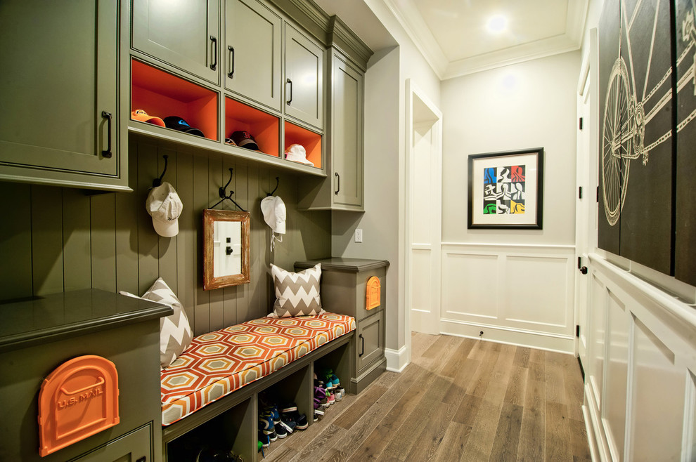 Entryway Bench with Storage Hall Traditional with Bike Artwork Built In