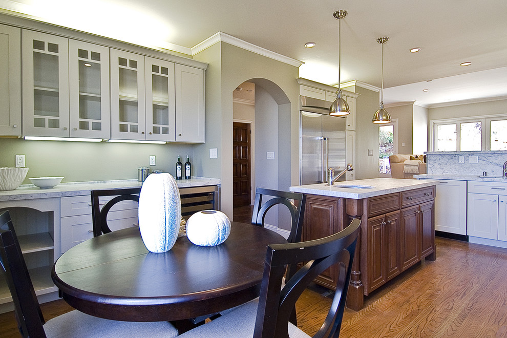 Entryway Round Table Kitchen Traditional with Built in Refrigerator Carrara