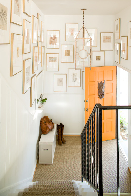 Entryway Storage Bench Entry Eclectic with Foyer Gallery Wall Orange