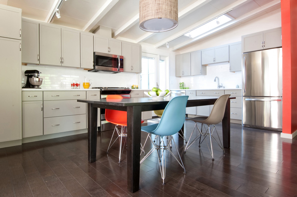 Espresso Cabinets Kitchen Kitchen Contemporary with Accent Wall Colorful Dining
