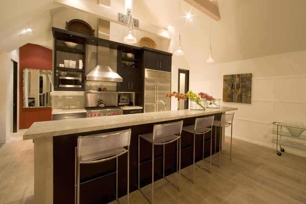 Espresso Cabinets with Granite Kitchen Contemporary with Breakfast Bar Dark Wood