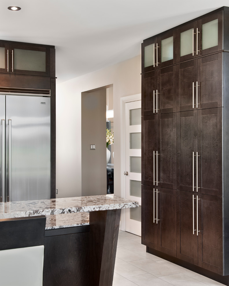 Espresso Cabinets with Granite Kitchen Transitional with Backplash Bar Top Brown
