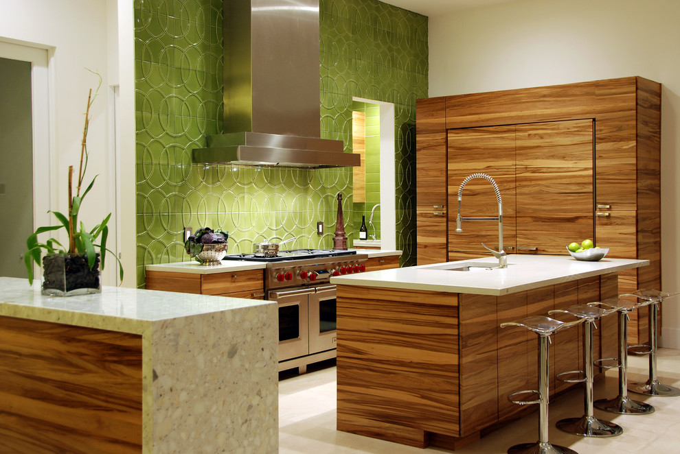 Eucalyptus Wood Flooring Kitchen Contemporary with Accent Tile Accent Wall