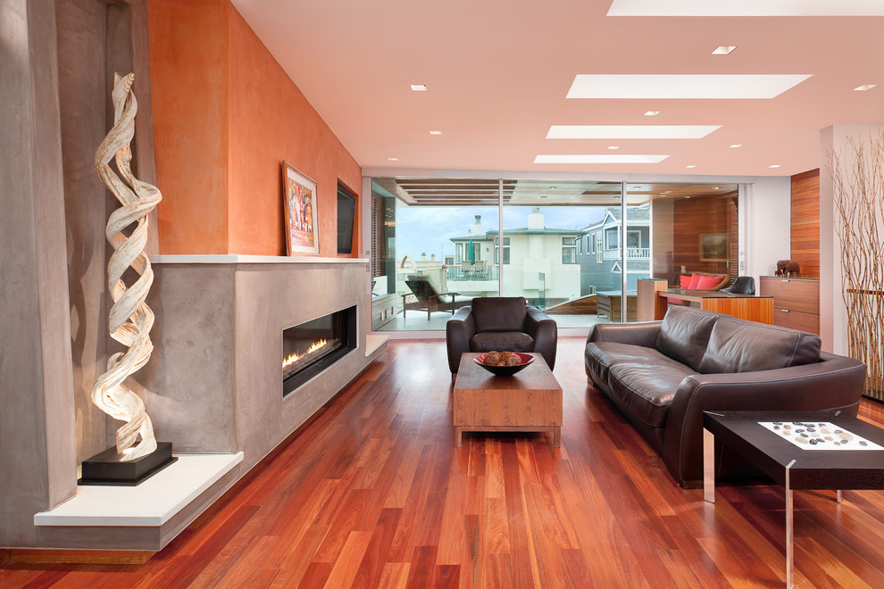 Eucalyptus Wood Flooring Living Room Contemporary with Brown Leather Armchair Brown