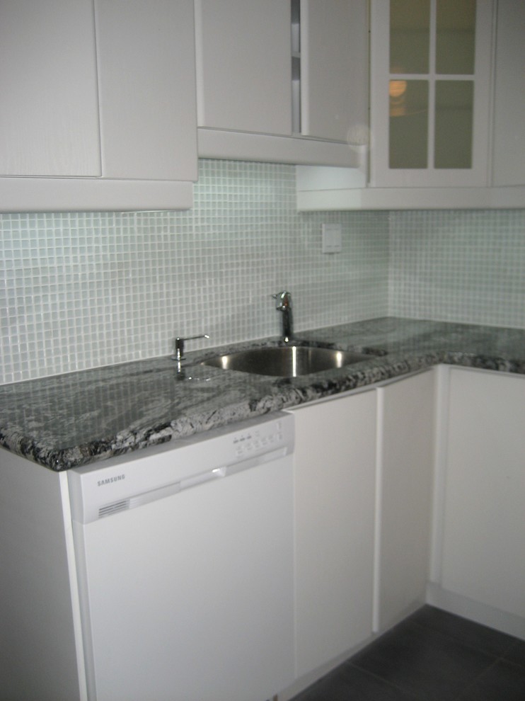 Exotic Granite Countertops Kitchen Modern with Dark Ceramic Tile Floor