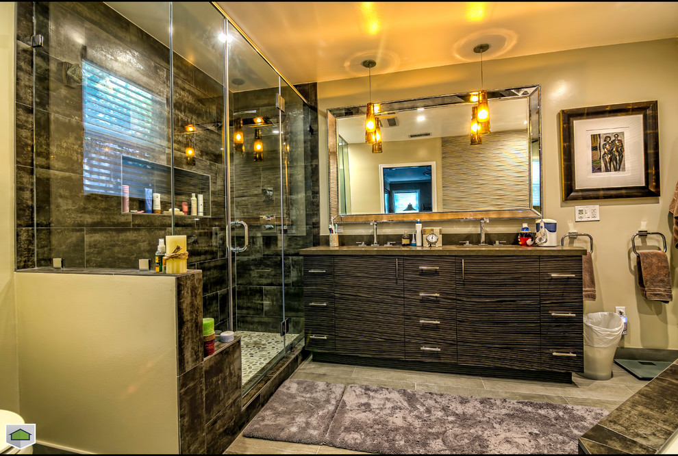 Exposed Shower Plumbing Bathroom Contemporary with Bathroom Remodeling Caesarstone Counter