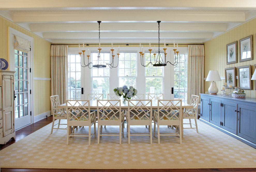 Extendable Dining Table Dining Room Beach with Beige Curtain Beige Rug1