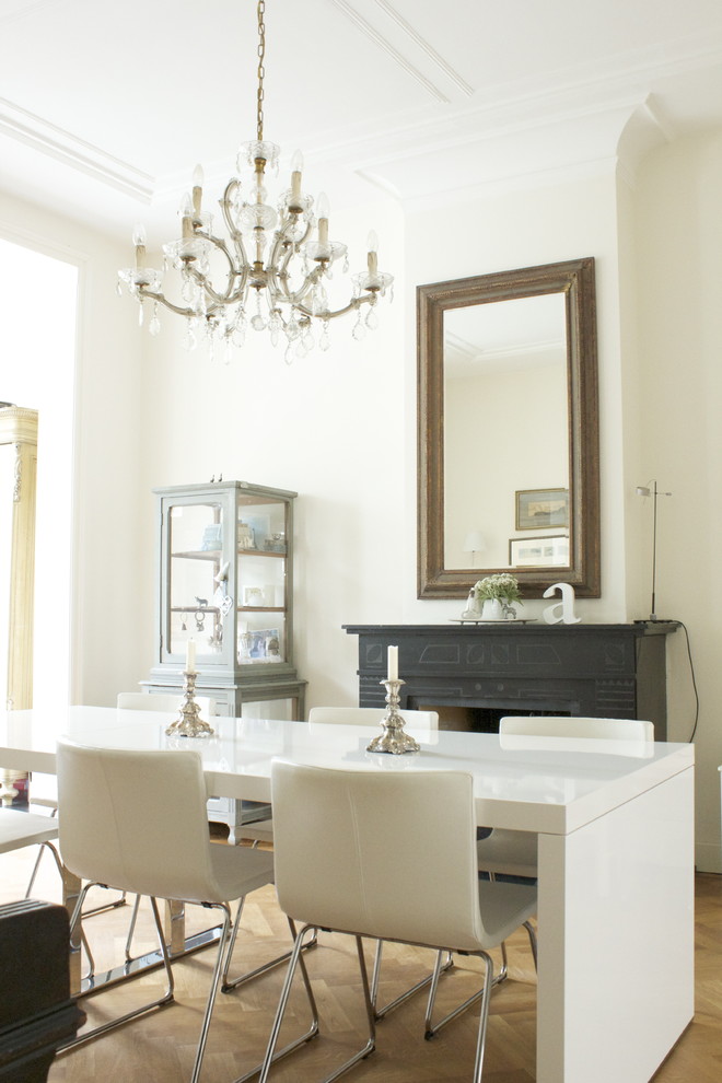 Extendable Dining Table Dining Room Contemporary with Chandelier Crown Molding Herringbone1