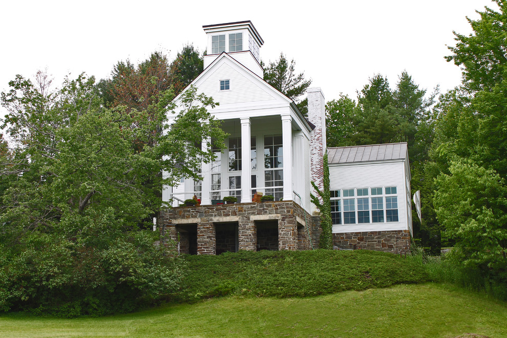 Exterior Home Ideas Exterior Transitional with Chimney Columns Cross Gable