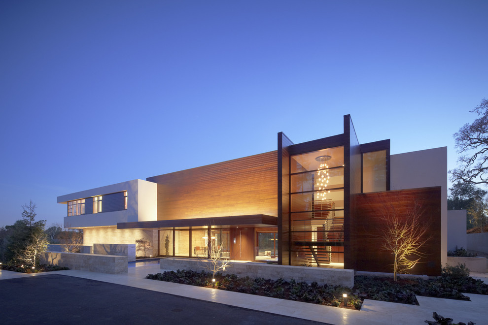 Exterior House Designs Exterior Modern with Accent Lighting Cantilevered Chandelier