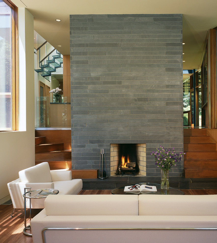 Exterior Siding Ideas Living Room Contemporary with Brick Fireplace Surround Built
