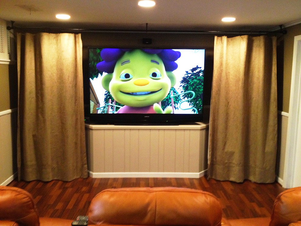 Extra Long Curtain Rods Home Theater Contemporary with Basement Home Theater Basement