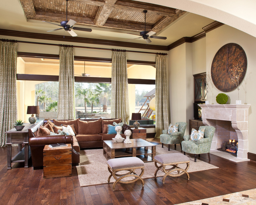 Fabric and Leather Sofa Living Room Contemporary with Beige Rug Beige Wall