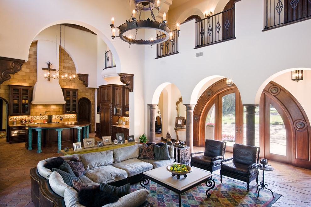 Fabric and Leather Sofa Living Room Mediterranean with Arches Blue Table Legs
