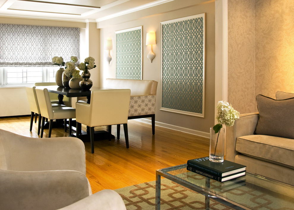 Fabric Panels for Walls Dining Room Contemporary with Accent Wall Baseboards Beige