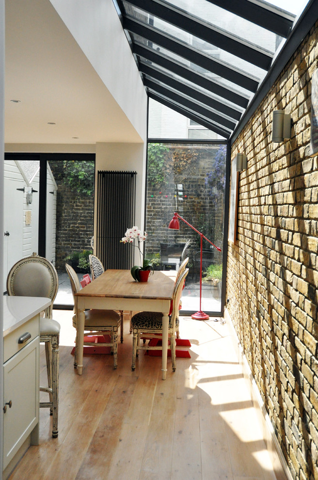 Fake Brick Wall Dining Room Contemporary with Animal Print Upholstery Brick