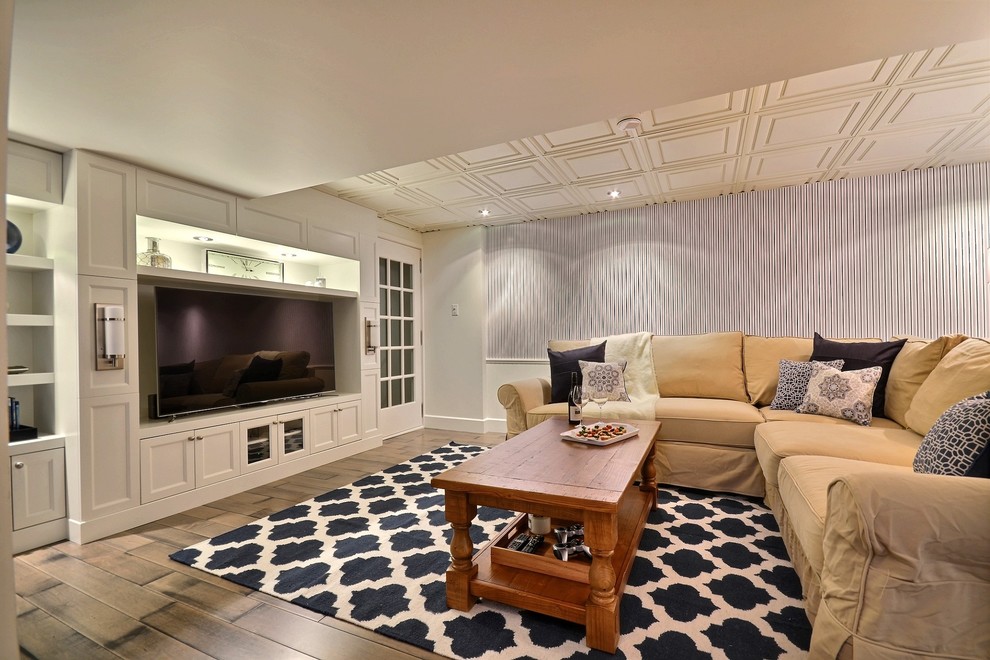 Fake Wood Flooring Basement Traditional with Beige Cabinets Beige Ceiling