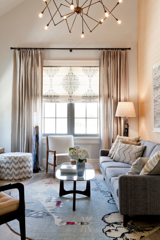 Family Room Window Treatments Living Room Transitional with Brown Curtains Chevron Ottoman