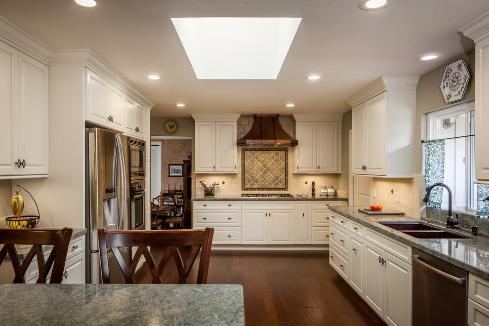 Fantasy White Granite Kitchen Traditional with Copper Hood Custom Cabinets