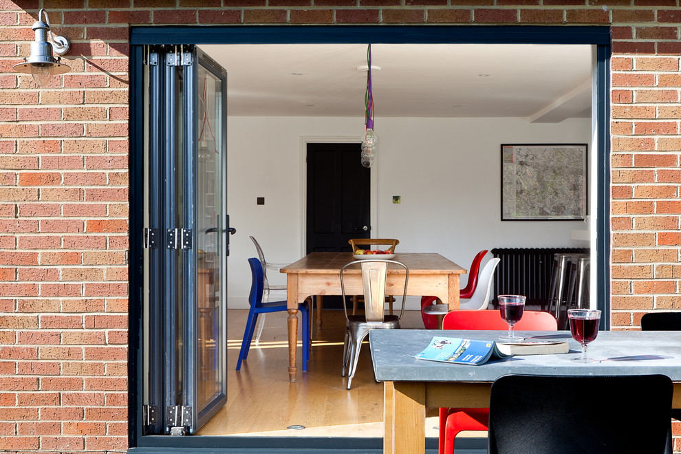 Farm House Table Dining Room Contemporary with Accordian Doors Antique Map
