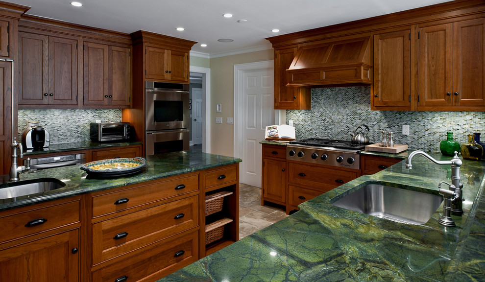 Farmhouse Dining Tables Kitchen Traditional with Ceiling Lighting Green Countertops