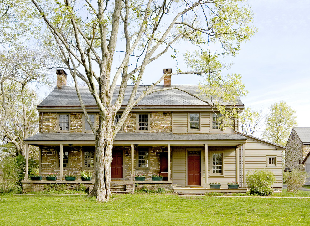 Farmhouse Front Door Exterior Farmhouse with Brick Chimney Container Plants