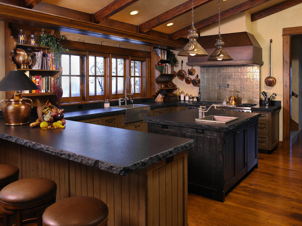 Farmhouse Pendant Light Kitchen Rustic with Backless Bar Stools Built In