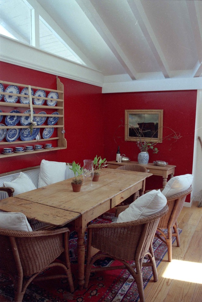 Farmhouse Table Chairs Dining Room Contemporary with Blue and White China