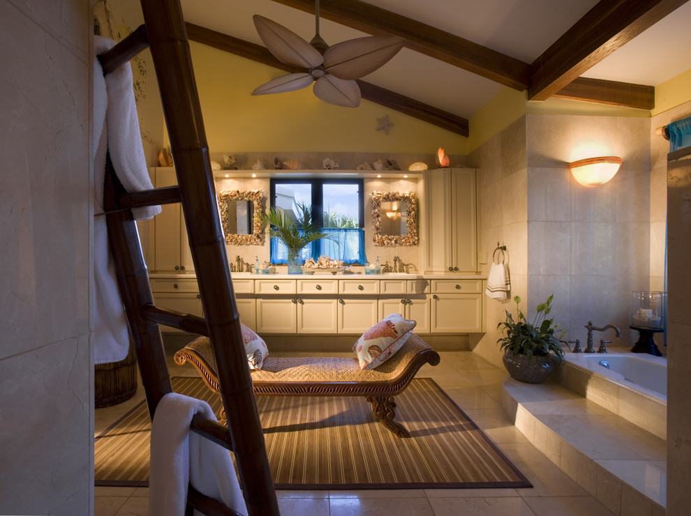 Faux Ceiling Beams Bathroom Tropical with Area Rug Bathroom Storage