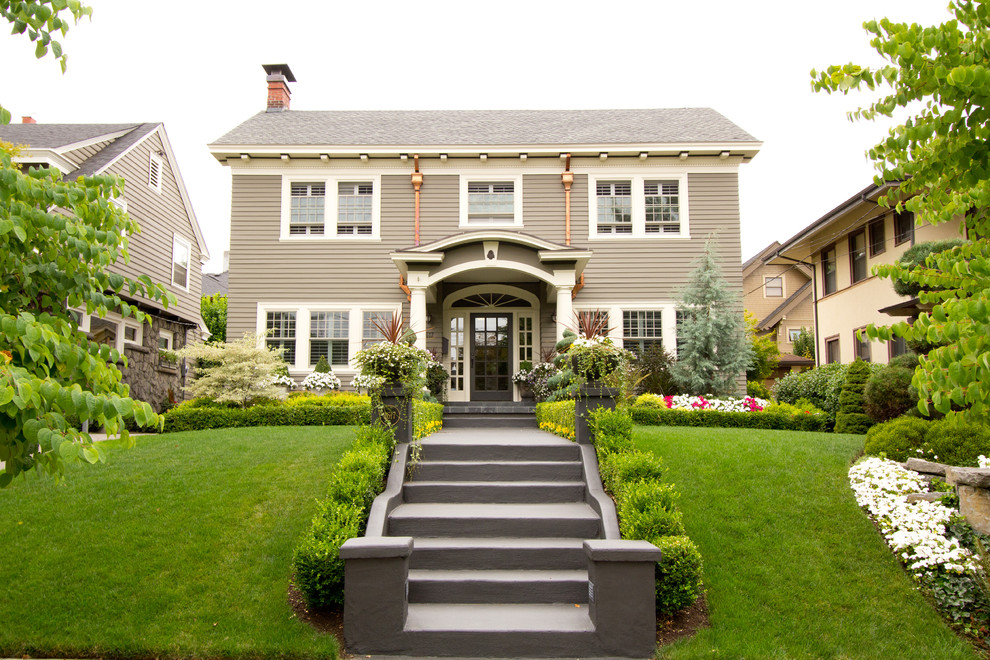 Faux Copper Gutters Exterior Traditional with Beige and White Exterior