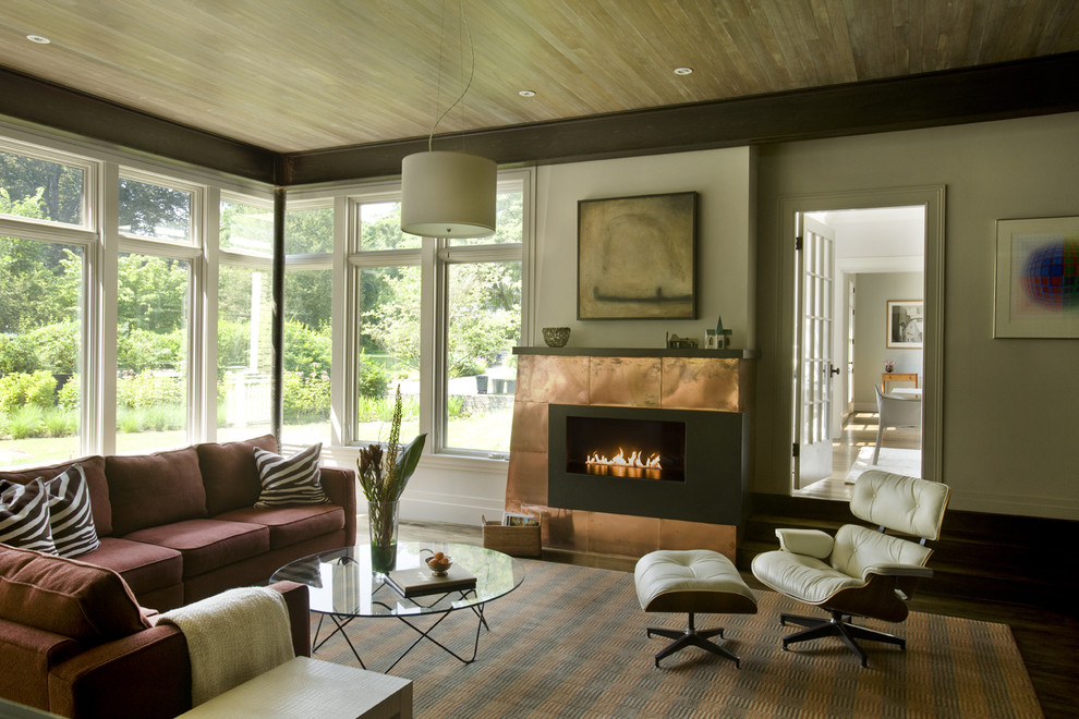 Faux Copper Gutters Living Room Contemporary with Copper Copper Fireplace Eames
