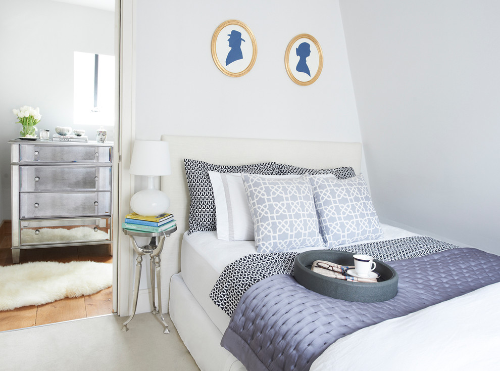 Faux Fur Rug Bedroom Transitional with Blue and White Faux