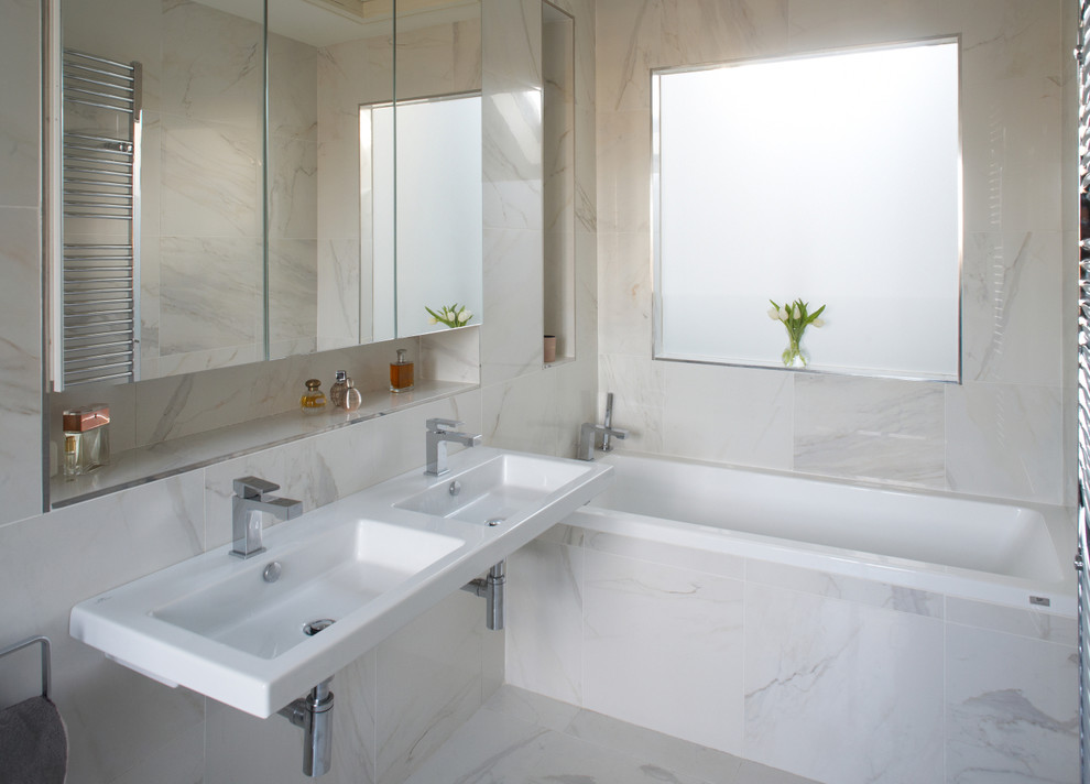 Faux Marble Tile Bathroom Contemporary with Architecture Bath Built In