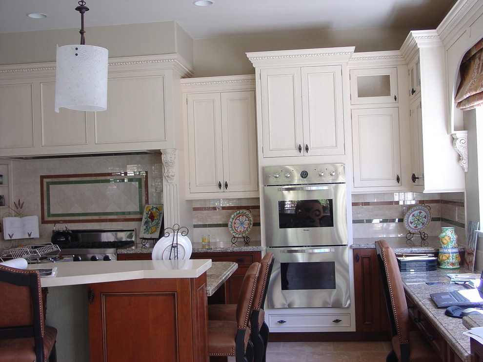 Faux Stone Fireplace Kitchen Traditional with None 