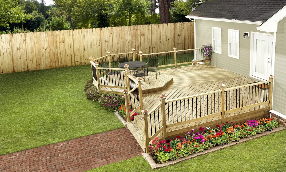 Faux Stone Siding Deck with None 