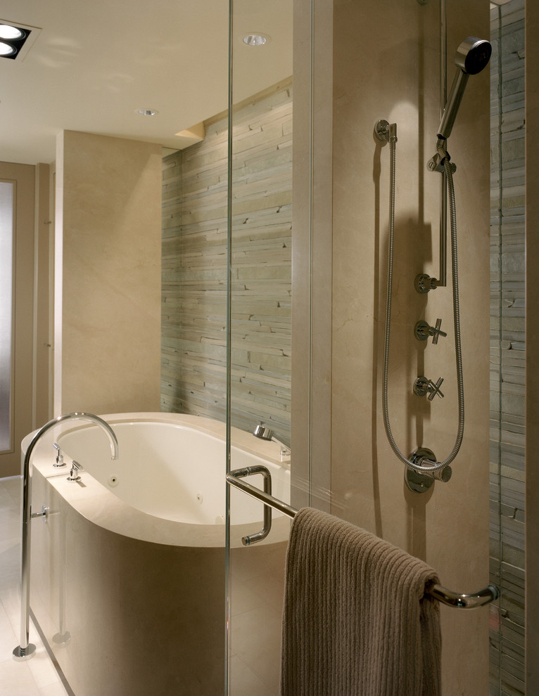 Faux Stone Wall Bathroom Contemporary with Accent Wall Beige Wall
