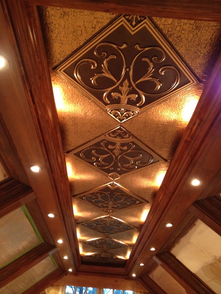 Faux Tin Ceiling Tiles Spaces with Antique Gold Faux Tin
