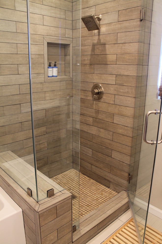 Faux Wood Tile Bathroom Contemporary with None 