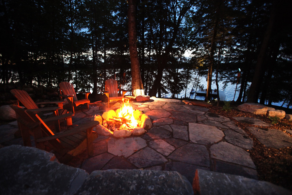 Fire Pit Stones Landscape Traditional with Adirondack Chair Armour Stone