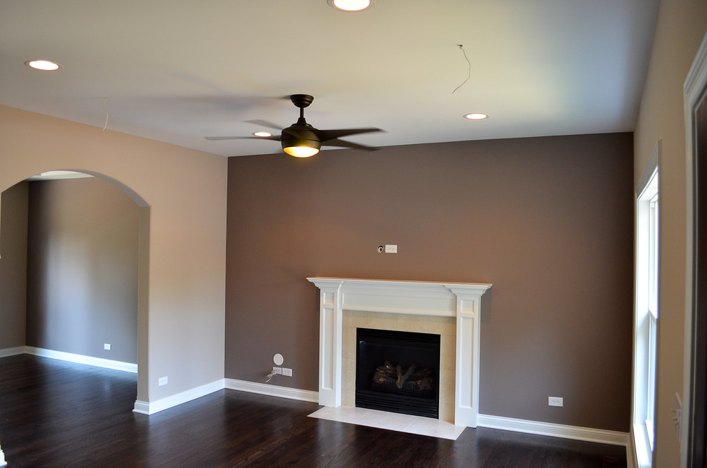 Fire Place Mantel Family Room Traditional with Accent Wall Paint Ceiling