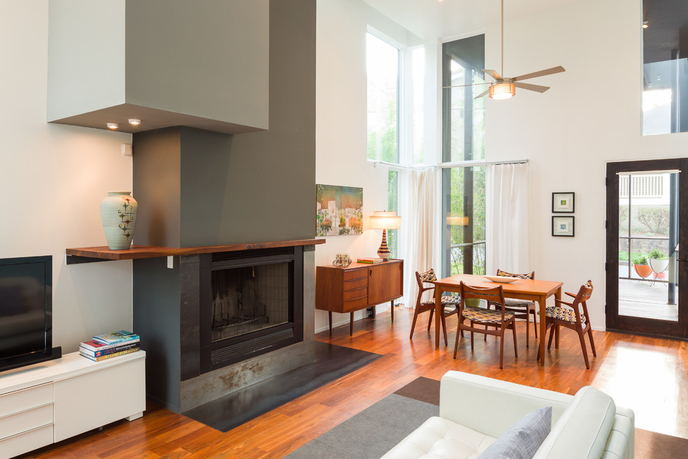 Fire Place Mantels Living Room Contemporary with Ceiling Fan Clerestory Windows