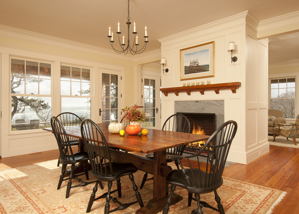 fire place surrounds Dining Room Beach with airy Americana area rug