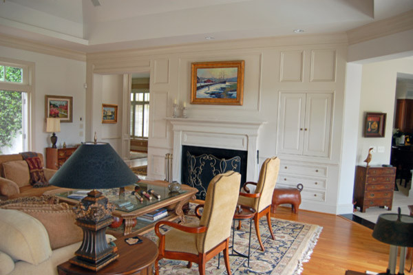 Fire Place Surrounds Living Room Traditional with Heart Pine Flooring Living