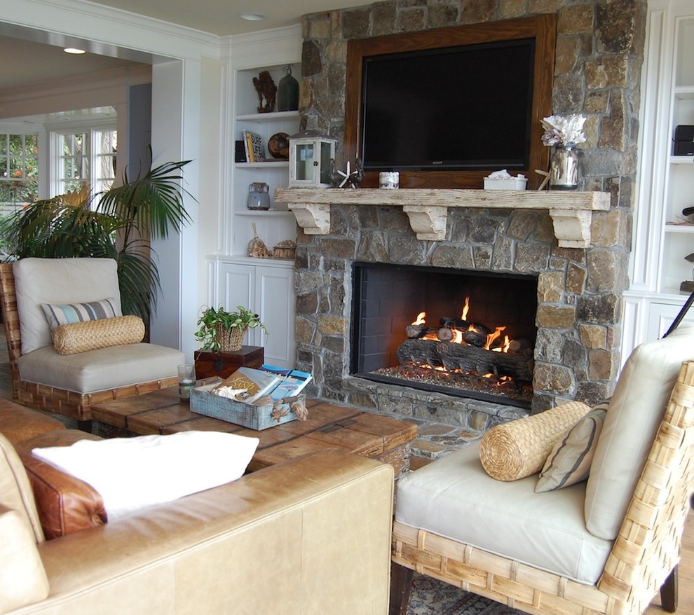 Fireplace Ideas Stone Living Room Beach with Armchairs Built in Shelves Built In