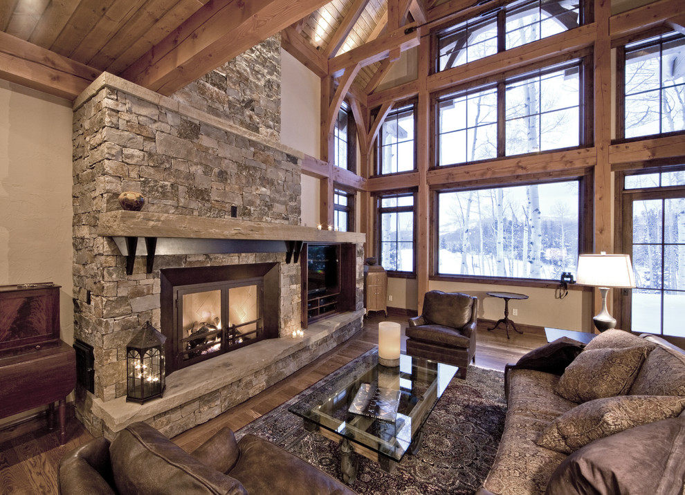 Fireplace Ideas with Stone Living Room Traditional with Aspens Dry Stack Fireplace