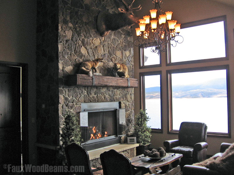 Fireplace Mantel Shelf Family Room Rustic with Faux Beams Faux Wood