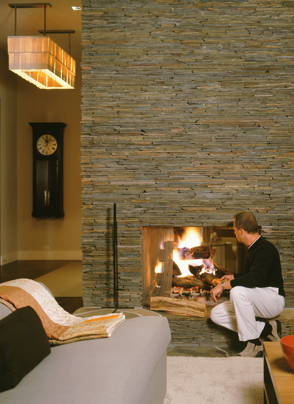 Fireplace Stacked Stone Family Room Modern with Family Room Fireplace Stone