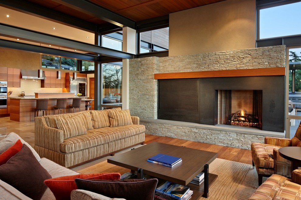 Fireplace Surround Ideas Living Room Contemporary with Accent Wall Bar Stool