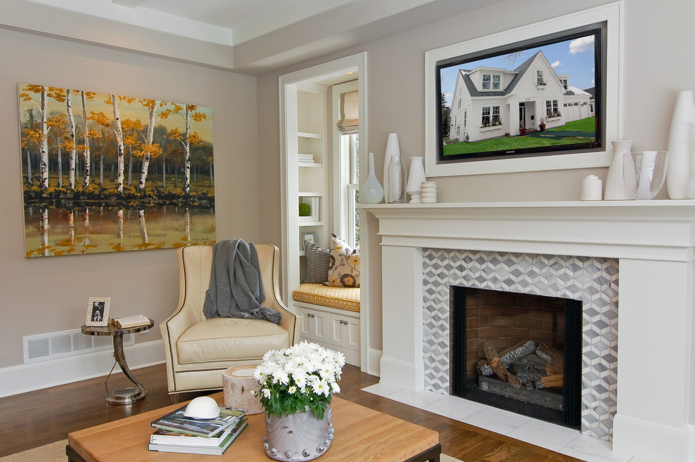 Fireplace Surround Kits Family Room Transitional with Arm Chair Baseboard Box