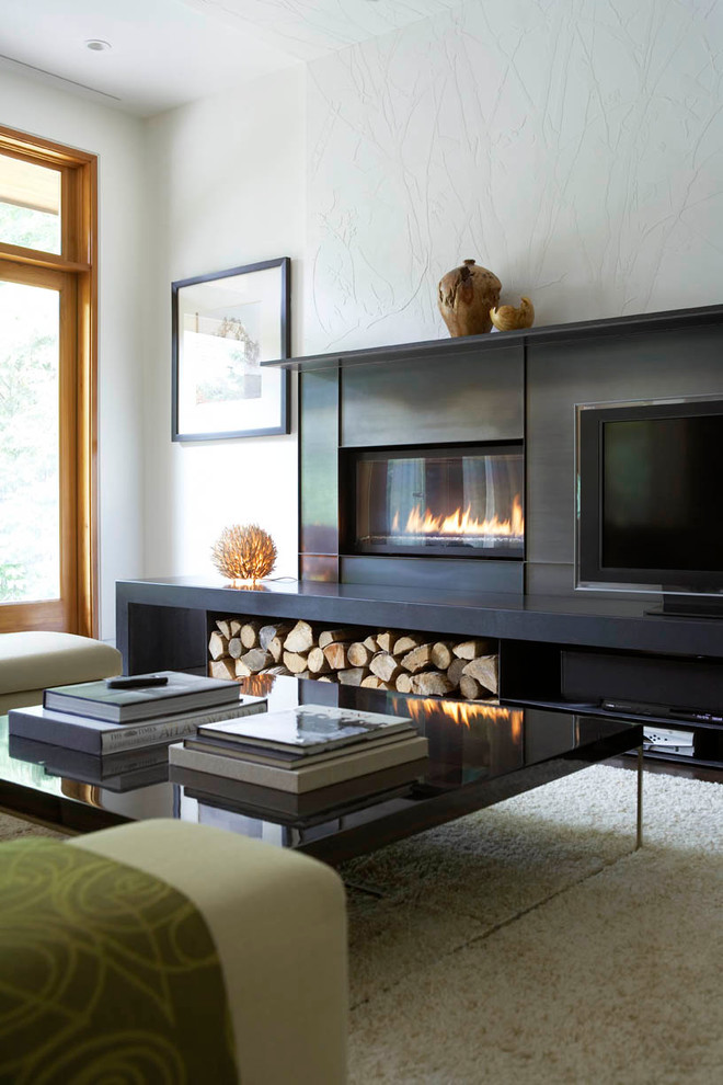 Fireplace Surrounds Ideas Family Room Contemporary with Bench Black Coffee Table